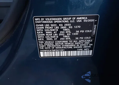 2021 Volkswagen Atlas 2.0T S from USA, damaged, VIN 1V2AP2CA7MC501261